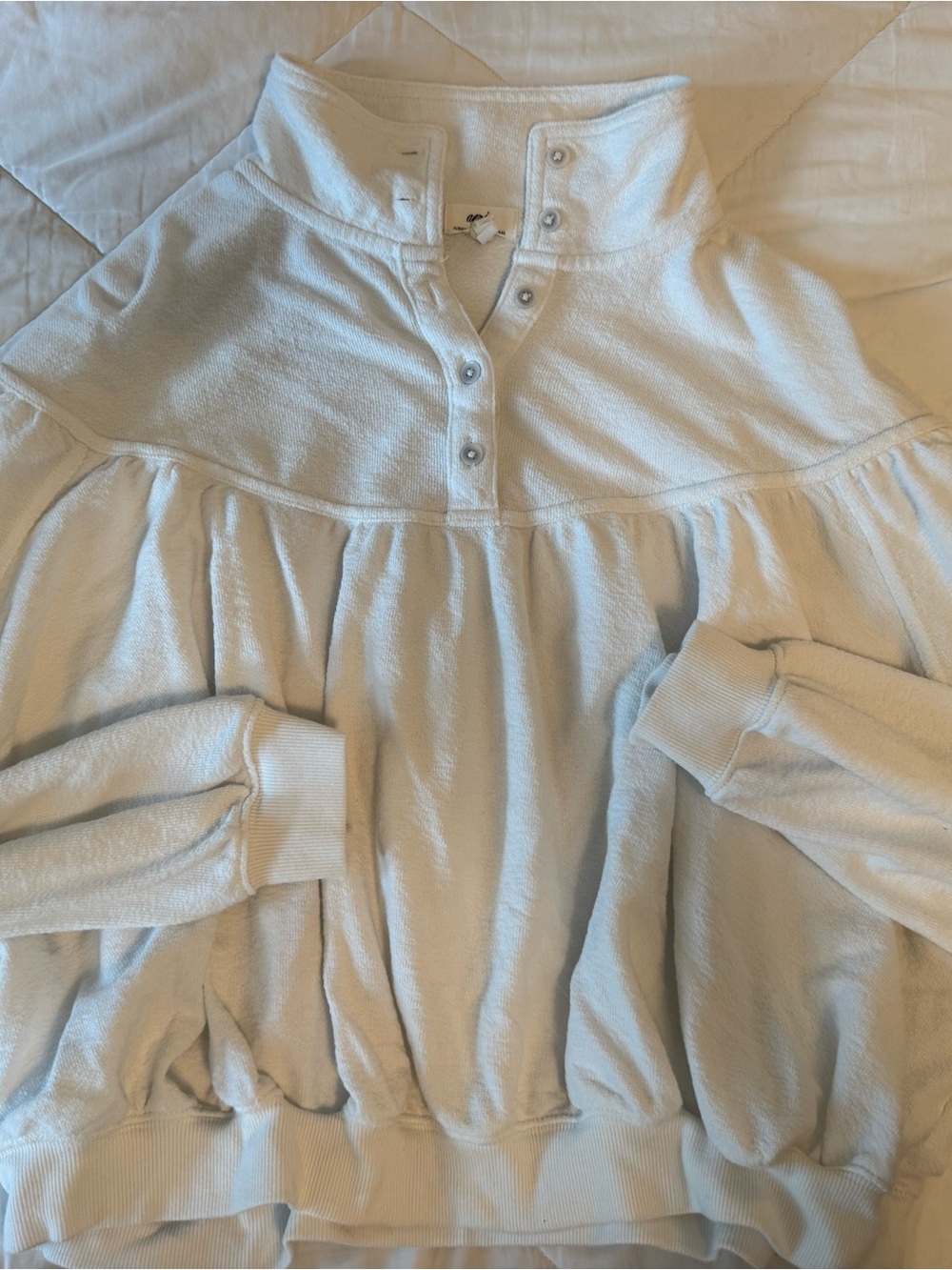 aerie Cream Button-Neck Peplum Pullover